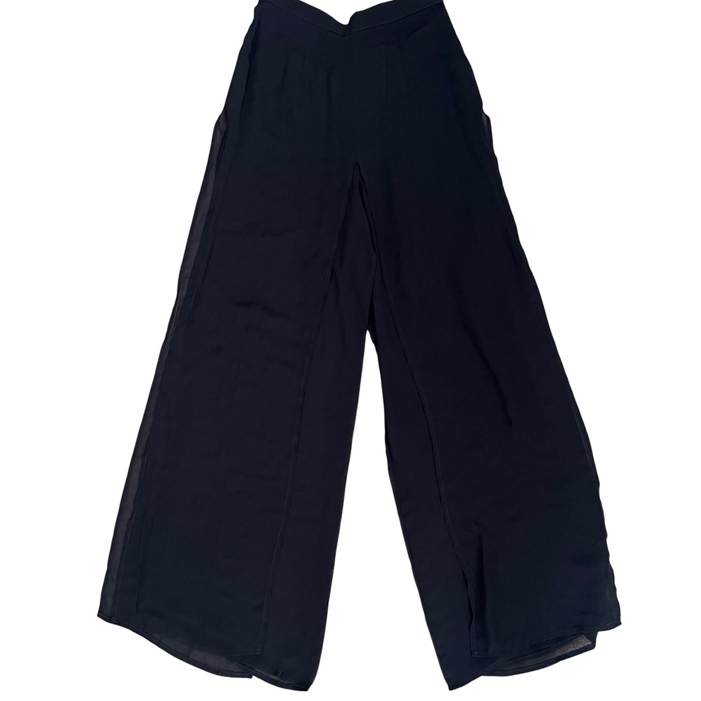 Tadashi Black Wide Leg Chiffon Overlay High Slit Evening Pants Trousers Small